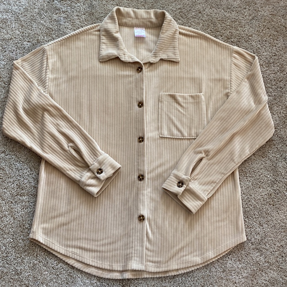 Faux-cord button down top
